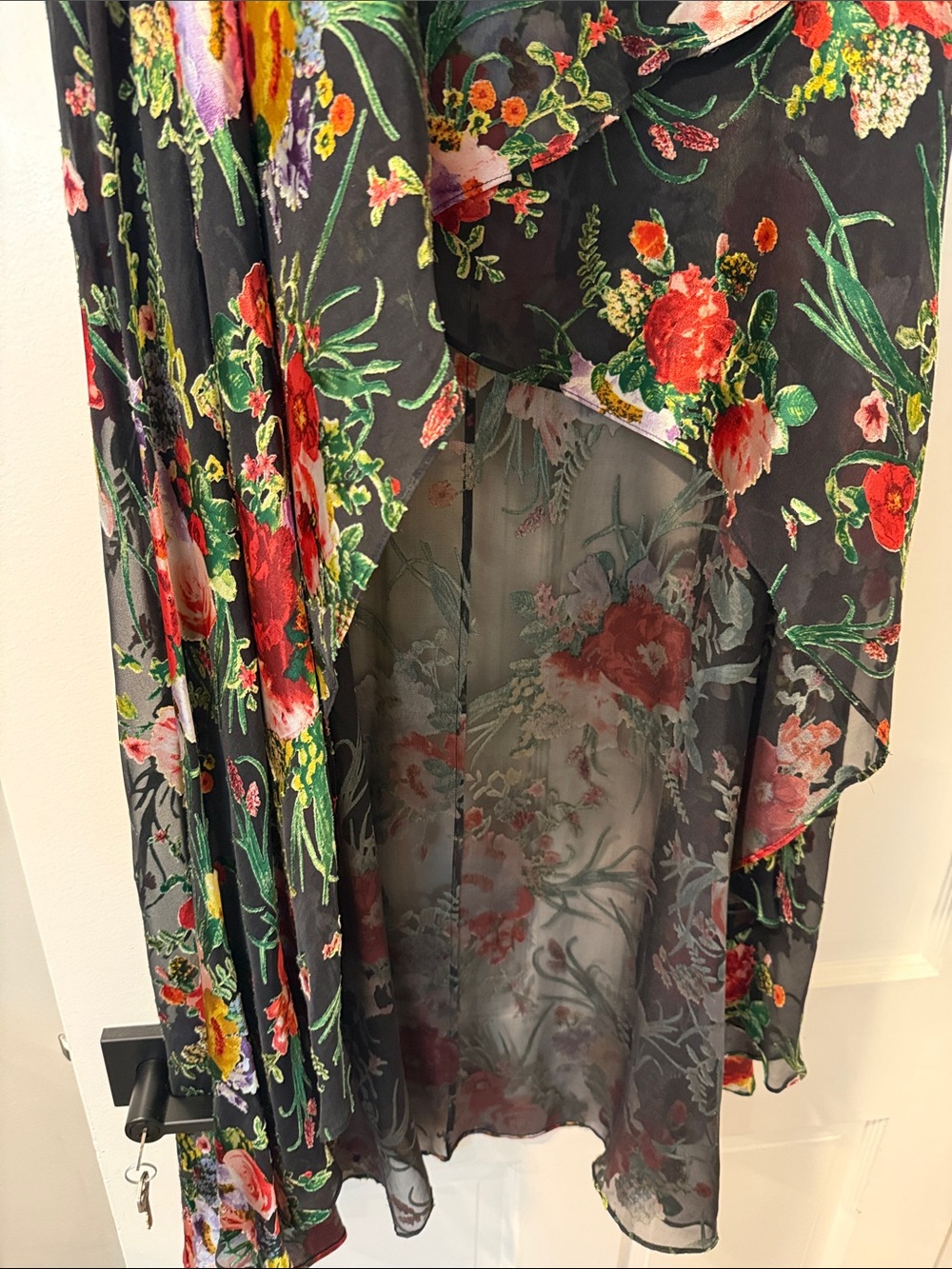 Alice + Olivia Black Floral High-Low Maxi Skirt - Picture 3 of 6